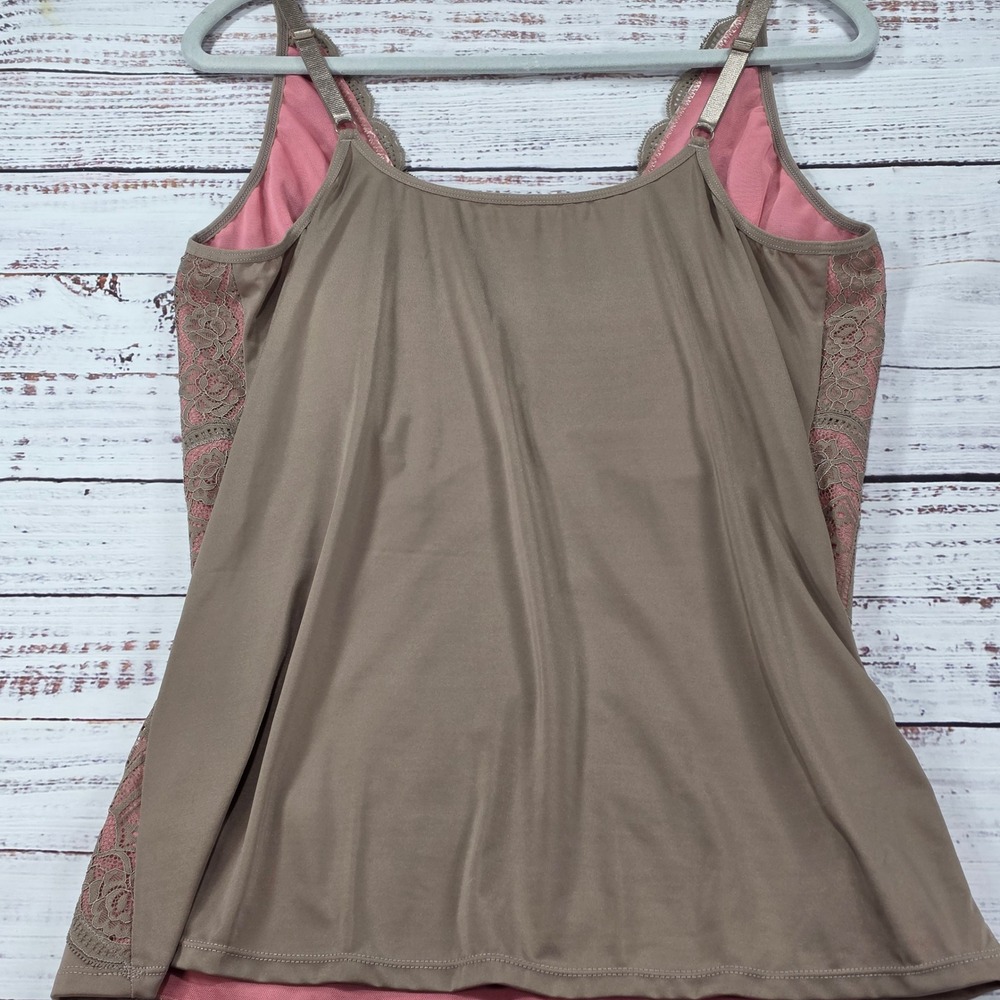 Rhonda Shear Camisole Womens 3X Taupe Mauve Excellent Lace Trim V-Neck Cami - Picture 2 of 10